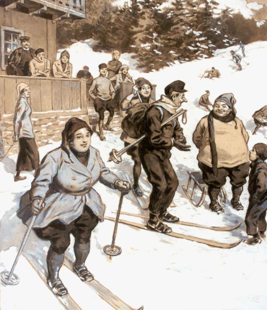 August E. Ritter von Meissl | Wintersport, krijt en gouache op papier, 34,0 x 28,5 cm, gesigneerd l.o.