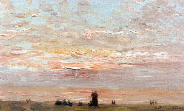 Bernard Blommers | Strandgezicht 'Souvenir aan Katwijk', olieverf op doek, 17,5 x 27,5 cm, gesigneerd r.o. en gedateerd 1900