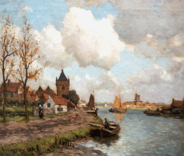 Johannes Embrosius van de Wetering de Rooij | Herfststemming op de Lek bij Vianen, olieverf op doek, 50,6 x 60,3 cm, gesigneerd l.o.