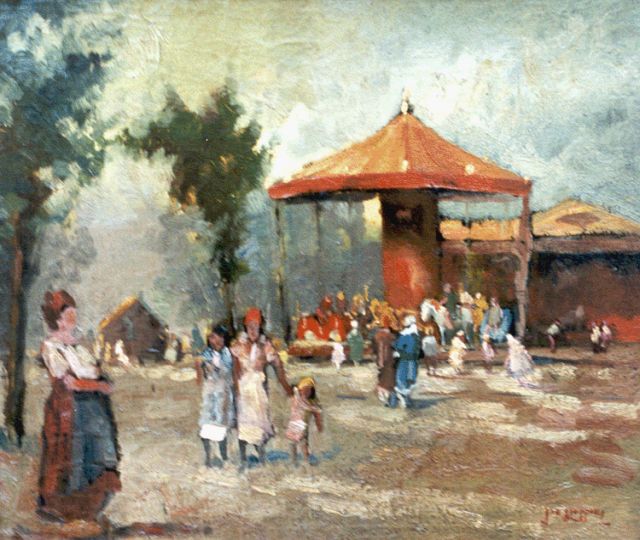 Jan van Bloppoel | Op de kermis, olieverf op doek, gesigneerd r.o.