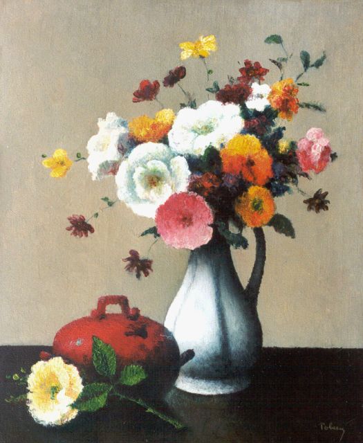 Tobeen | Bloemstilleven, olieverf op doek, 47,0 x 38,7 cm, gesigneerd r.o.