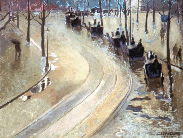 Cees Bolding | Uitvaart, olieverf op doek op schildersboard, 34,0 x 44,1 cm, gesigneerd r.o. en gedateerd 1925