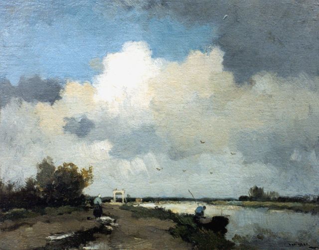 Aris Knikker | Polderlandschap met ophaalbrug, olieverf op schildersboard, 25,0 x 31,2 cm, gesigneerd r.o.
