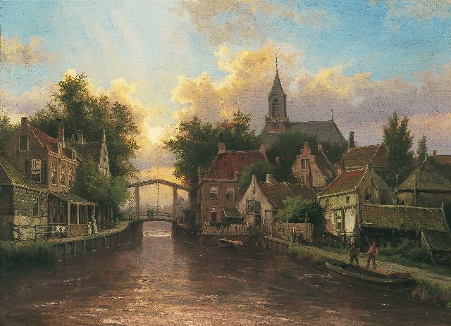 Willem Koekkoek | Gezicht op een stadsgracht met ophaalbrug, olieverf op doek, 43,7 x 60,0 cm, gesigneerd l.o.
