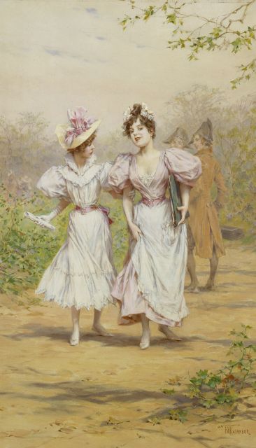 Frederik Hendrik Kaemmerer | Elegante jonge vrouwen, olieverf op doek, 55,2 x 32,8 cm, gesigneerd r.o.