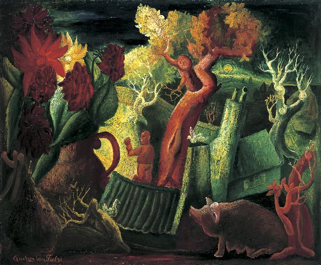 Tiel Q.M.A. van | Herfst, olieverf op doek 66,4 x 80,4 cm, gesigneerd l.o. en gedateerd '36