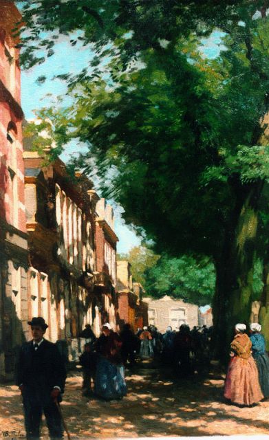 Willem Bastiaan Tholen | Zonnig gezicht op Willemstraat te Scheveningen, olieverf op doek, 58,4 x 37,5 cm, gesigneerd l.o. en gedateerd '94