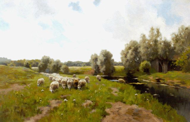 Willem Steelink jr. | Landschap met schaapskudde, olieverf op doek, 62,8 x 95,0 cm, gesigneerd r.o.