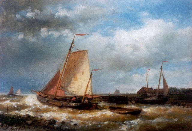 Abraham Hulk | Aan de monding van de rivier, olieverf op paneel, 18,0 x 25,5 cm, gesigneerd l.o.