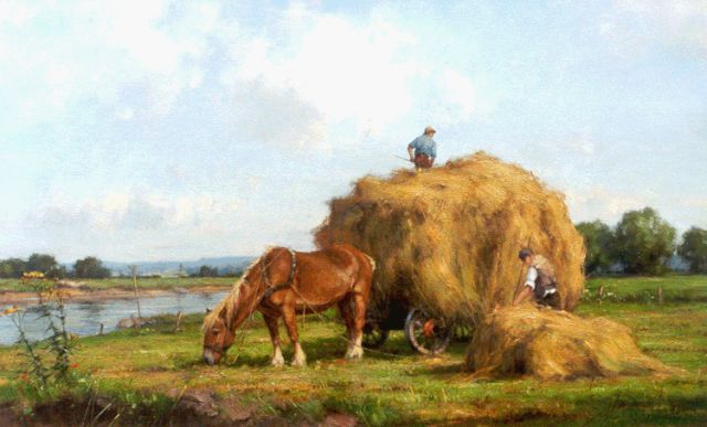 Jan Holtrup | Hooioogst aan de IJssel, olieverf op doek, 50,0 x 80,3 cm, gesigneerd r.o.