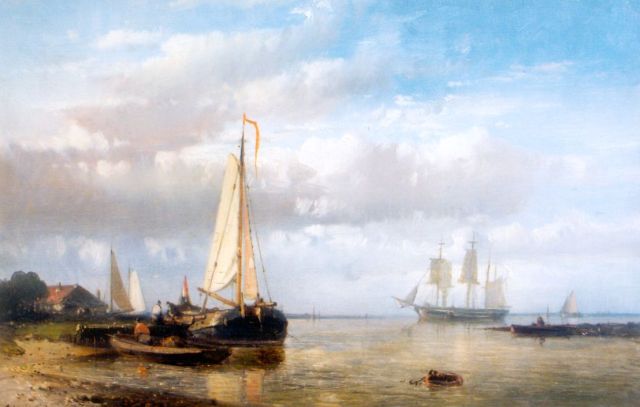 Abraham Hulk | Schepen bij kalm weer, olieverf op paneel, 16,8 x 25,5 cm, gesigneerd l.o.