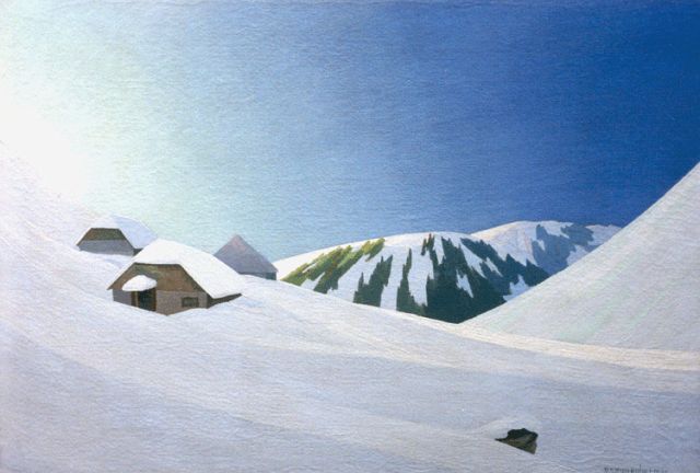 Dirk Smorenberg | Besneeuwd berglandschap, olieverf op doek, 45,3 x 65,2 cm, gesigneerd r.o. en gedateerd '24