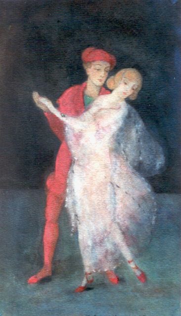 Pieter Cornelis de Moor | Danspaar, aquarel en gouache op papier, 28,0 x 15,4 cm, gesigneerd r.o.