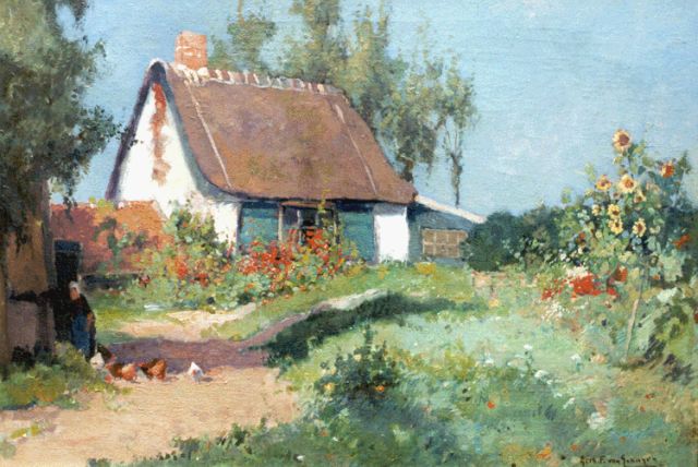 Gerbrand Frederik van Schagen | Boerenerfje in bloei, olieverf op doek, 44,3 x 64,0 cm, gesigneerd r.o.