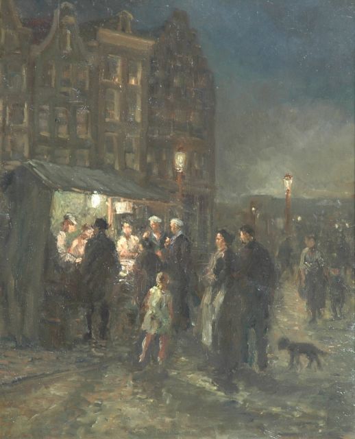 Gerard Johan Staller | Stalletje bij avond, Amsterdam, olieverf op paneel, 43,3 x 35,3 cm