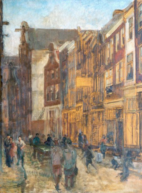 Gerard Johan Staller | Straatje in Amsterdam, zwart krijt en olieverf op doek, 80,2 x 60,1 cm