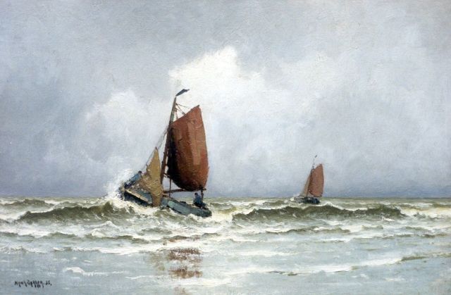 Henk Dekker | Schepen in de branding, olieverf op doek, 40,2 x 60,3 cm, gesigneerd l.o. en gedateerd '35