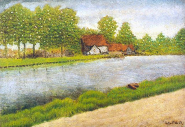 Sal Meijer | Boerderij in Ouderkerk aan de Amstel, olieverf op paneel, 18,9 x 27,0 cm, gesigneerd r.o. en verso gedateerd 1940