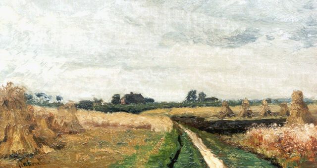 Constan Gabriel | Korenschoven, olieverf op doek op paneel, 18,9 x 33,4 cm, gesigneerd l.o.