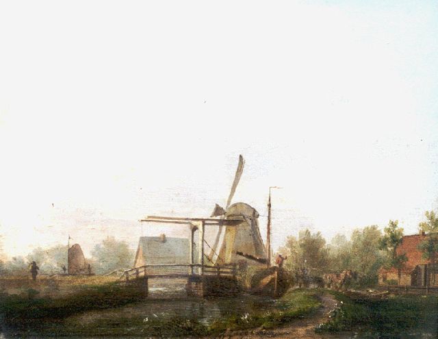 Andreas Gerrit Jacobsen | Gezicht op de Echtener molen bij Hoogeveen, olieverf op paneel, 20,4 x 25,8 cm, gesigneerd m.o. en gedateerd 1858