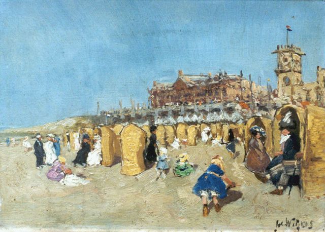Jacques Witjens | Strandgezicht met spelende kinderen, olieverf op doek, 25,0 x 35,2 cm, gesigneerd r.o.