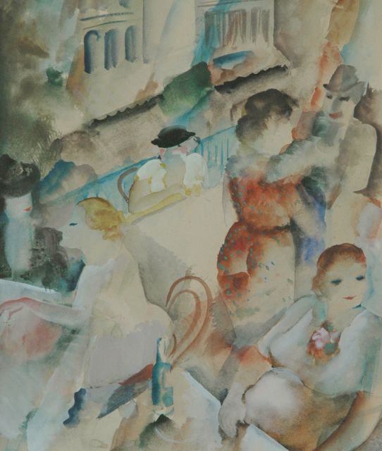 Raphaël de Buck | Frans terrasje, aquarel op papier, 28,7 x 24,4 cm, gesigneerd r.v.h.m.
