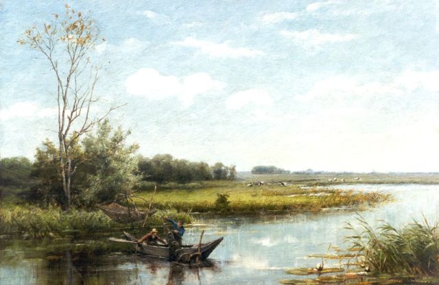 Jan Hillebrand Wijsmuller | Het uitzetten van de fuiken, olieverf op paneel, 31,3 x 48,1 cm, gesigneerd r.o.