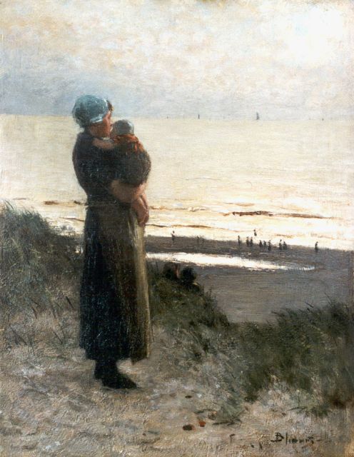 Bernard Blommers | Wachtend op vaders thuiskomst, olieverf op paneel, 39,9 x 30,4 cm, gesigneerd r.o.