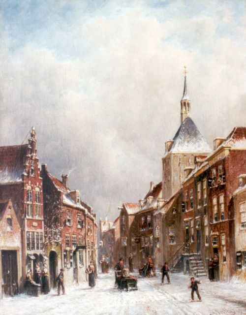 Petrus Gerardus Vertin | Winters stadsgezicht, olieverf op doek, 45,0 x 34,9 cm, gesigneerd r.o. en gedateerd '89