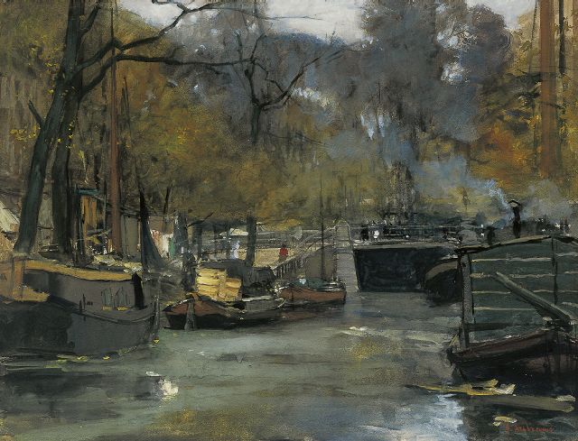 Floris Arntzenius | Brug bij de Prinsessegracht bij de oude dierentuin in Den Haag, aquarel en gouache op papier, 38,0 x 50,0 cm, gesigneerd r.o.