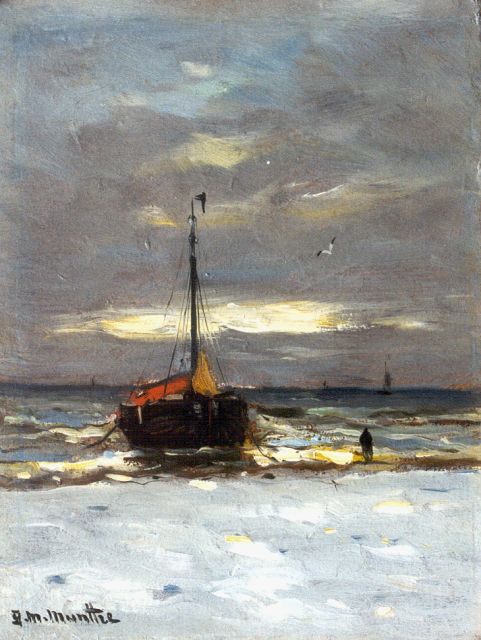 Morgenstjerne Munthe | Bomschuit op het strand, 20,9 x 15,8 cm, gesigneerd l.o.