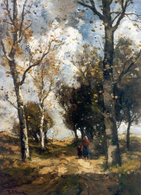 Théophile de Bock | Duinlandschap met moeder en kind, olieverf op doek, 41,3 x 29,5 cm, gesigneerd l.o.
