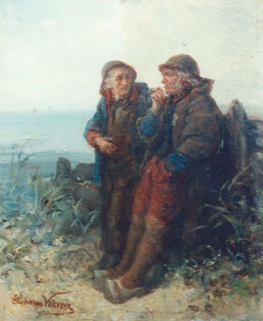 Elchanon Verveer | Visserslatijn, olieverf op paneel, 18,5 x 14,8 cm, gesigneerd l.o.
