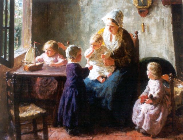 Bernard Pothast | De trots van de familie, olieverf op doek, 32,2 x 40,3 cm, gesigneerd r.o.