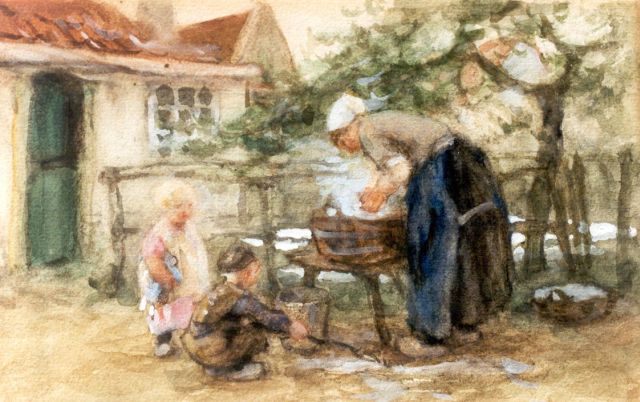 Jan Zoetelief Tromp | Aan de was, aquarel op papier, 14,7 x 21,8 cm, gesigneerd l.o.