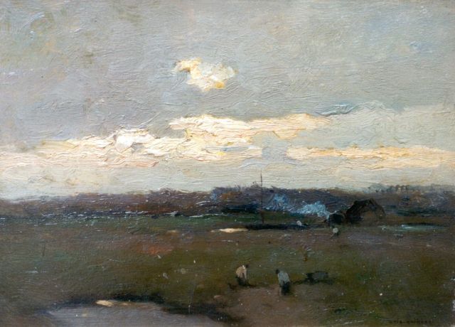 Aris Knikker | Turfstekers bij Nieuwkoop, olieverf op paneel, 24,6 x 33,0 cm, gesigneerd r.o.