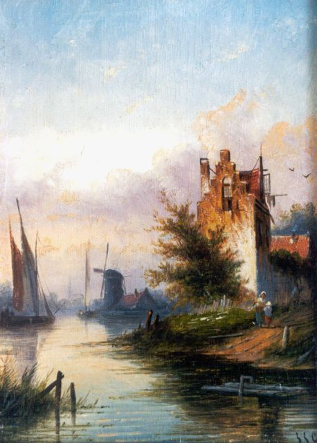 Jacob Jan Coenraad Spohler | Rivierlandschap (pendant van winter 6121), olieverf op paneel, 16,1 x 12,0 cm, gesigneerd r.o. met initialen + verso