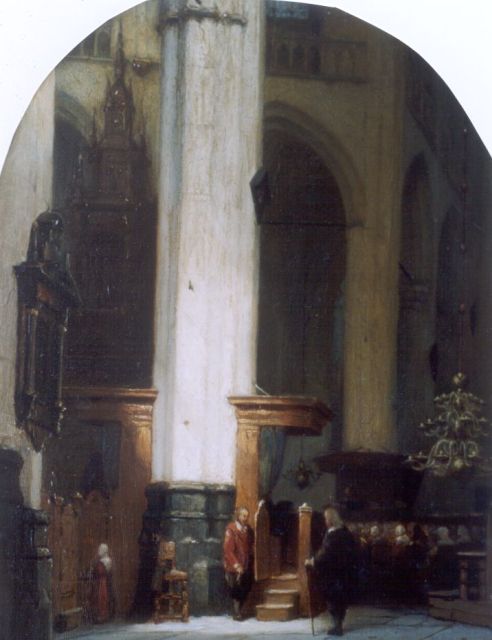 Jan Jakob Schenkel | Aanvang van de dienst, olieverf op paneel, 30,9 x 24,2 cm, gesigneerd r.o.