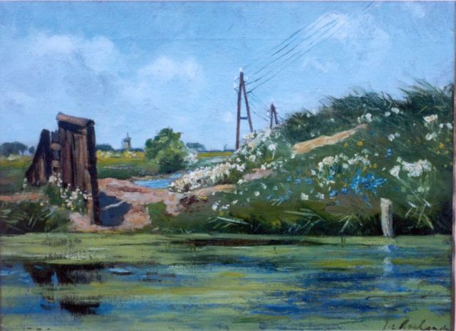 Jan Roelandse | Zomerse rivieroever, olieverf op doek, 30,5 x 40,5 cm, gesigneerd r.o.