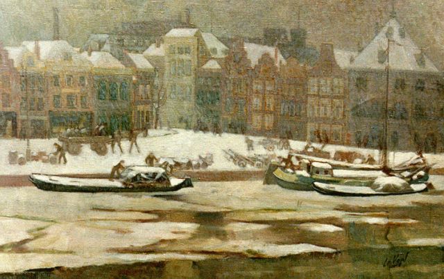 Leendert de Vogel | Besneeuwde Haarlemse gracht, olieverf op doek, 50,3 x 79,8 cm, gesigneerd r.o.