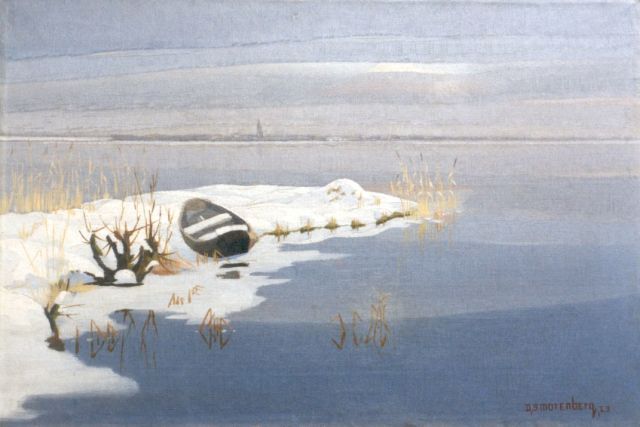 Dirk Smorenberg | Winters plassengezicht bij Loosdrecht, olieverf op doek, 40,3 x 60,5 cm, gesigneerd r.o. en gedateerd '23