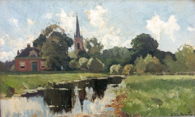 Arend Jan van Driesten | Hoogmade bij Leiden, olieverf op doek op paneel, 31,4 x 49,7 cm, gesigneerd r.o. en verso
