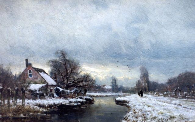 Louis Apol | winterlandschap, olieverf op paneel, 27,5 x 42,0 cm, gesigneerd r.o.
