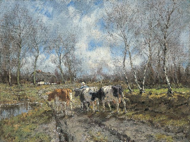 Arnold Gorter | Huiswaarts, olieverf op doek, 32,1 x 42,6 cm, gesigneerd r.o.