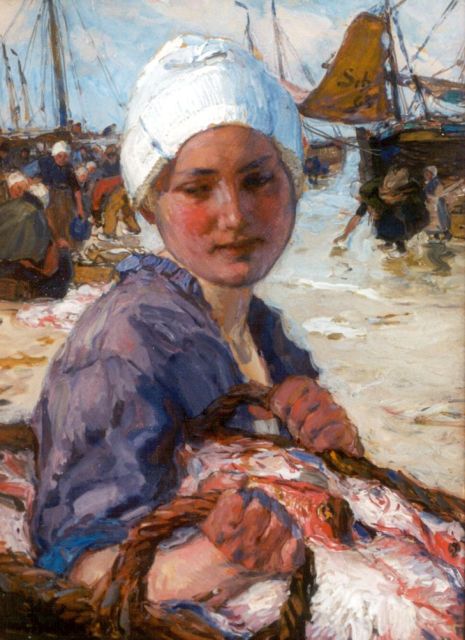 Hans von Bartels | De vangst van vandaag, Scheveningen, gouache op papier, 46,5 x 34,5 cm, gesigneerd l.o.