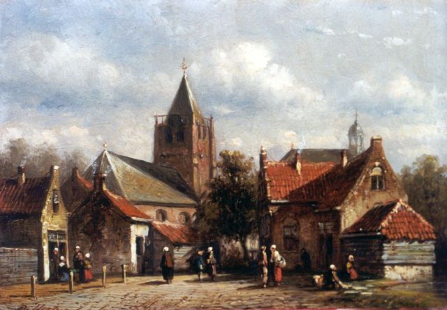 Petrus Gerardus Vertin | Stadsgezicht met vele figuren, olieverf op paneel, 12,1 x 17,2 cm, gesigneerd l.o.