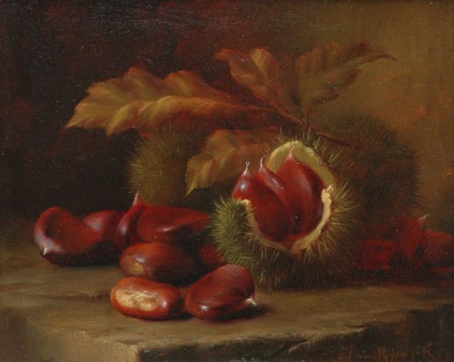 Edward van Ryswyck | Stilleven met tamme kastanjes, olieverfschets op schildersboard, 21,8 x 26,8 cm, gesigneerd r.o.