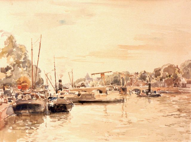 Cornelis Vreedenburgh | Gezicht op Magere brug Amsterdam, aquarel op papier, 32,0 x 46,0 cm, gesigneerd r.o.