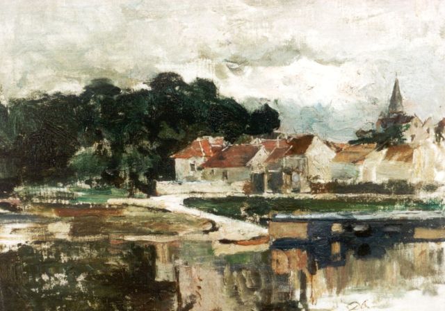 David Oyens | Frans dorpsgezicht, olieverf op doek op paneel, 28,4 x 37,6 cm, gesigneerd r.o. met initialen