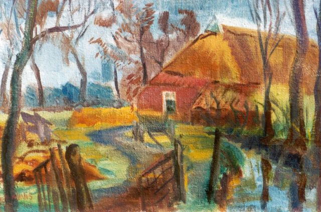 Hein Leemhuis | Groninger boerderij, wasverf op doek, 40,1 x 60,5 cm, gesigneerd l.o. en gedateerd '44